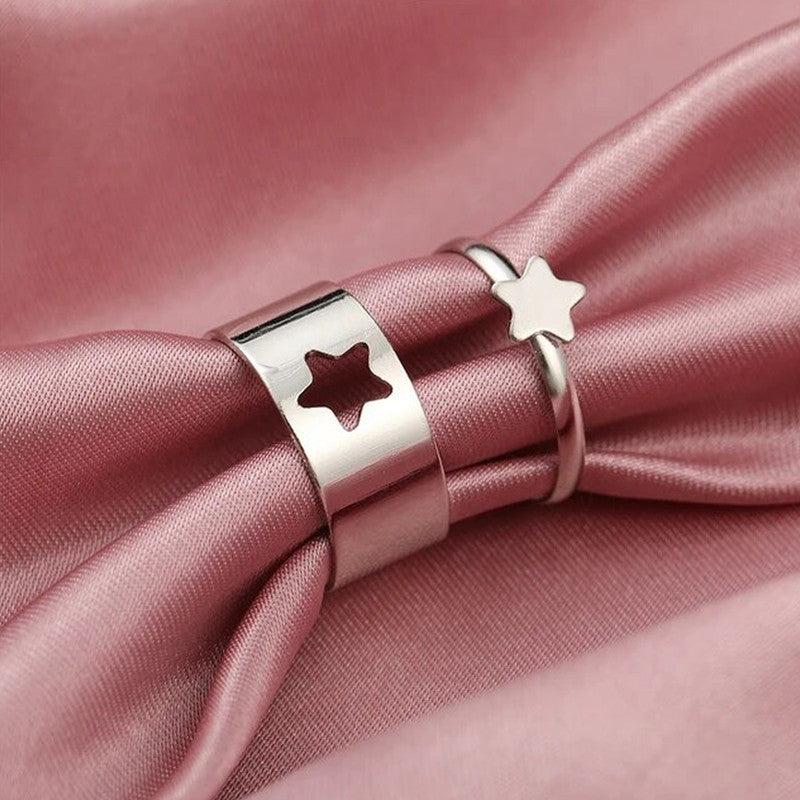 Silver-Plated Star-Themed Rings Pack of 2 For Women