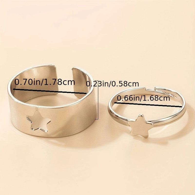 Silver-Plated Star-Themed Rings Pack of 2 For Women