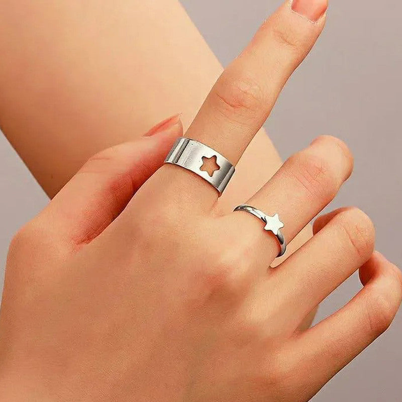 Silver-Plated Star-Themed Rings Pack of 2 For Women