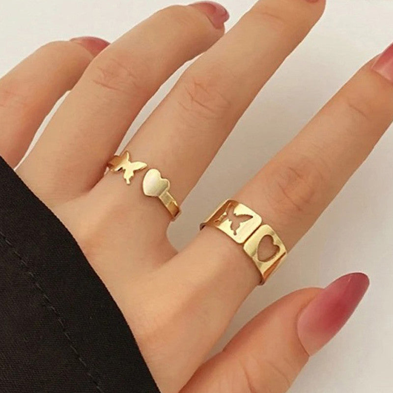 Gold-Plated Butterfly-Themed Rings Pack of 2 For Women