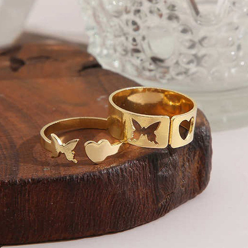 Gold-Plated Butterfly-Themed Rings Pack of 2 For Women