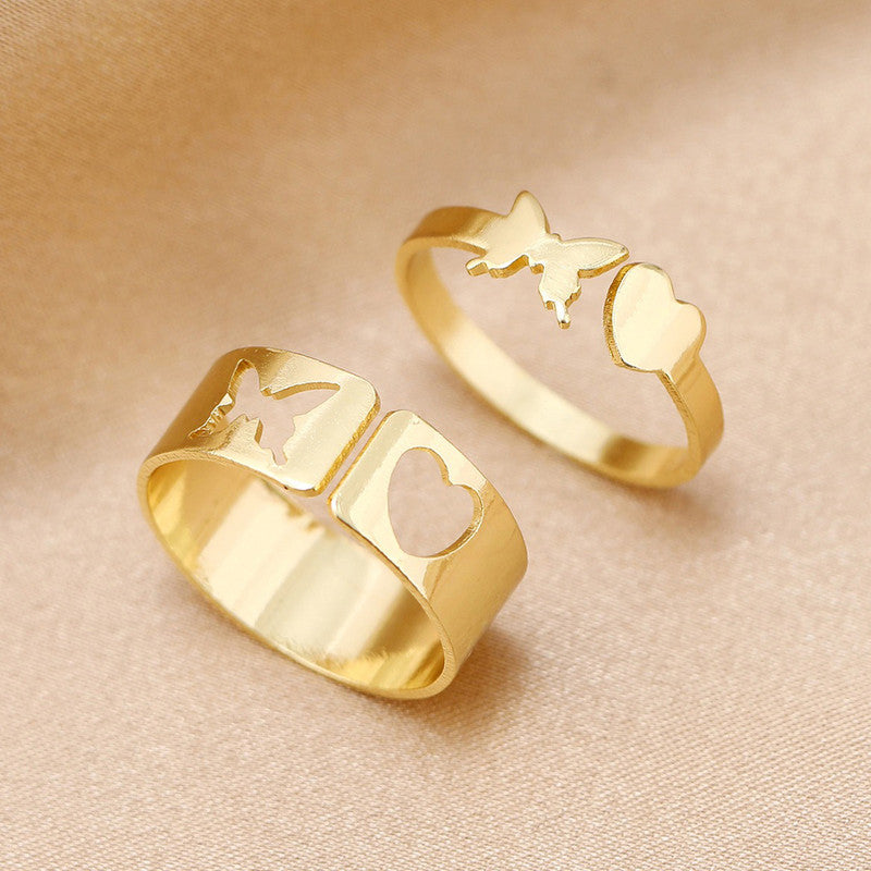 Gold-Plated Butterfly-Themed Rings Pack of 2 For Women