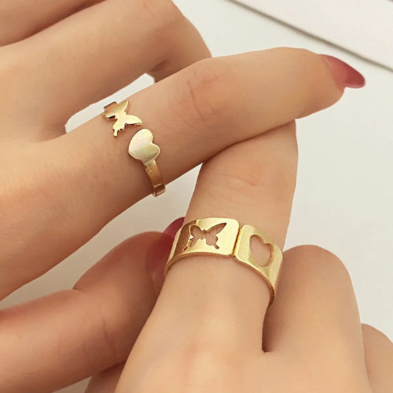 Gold-Plated Butterfly-Themed Rings Pack of 2 For Women