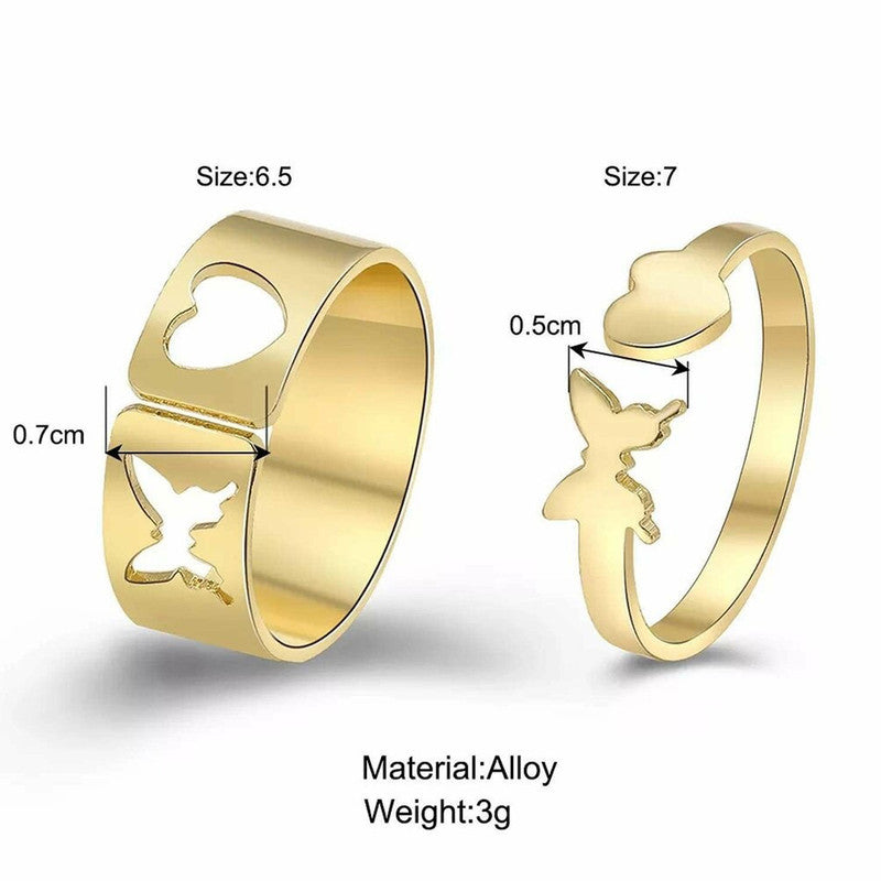 Gold-Plated Butterfly-Themed Rings Pack of 2 For Women