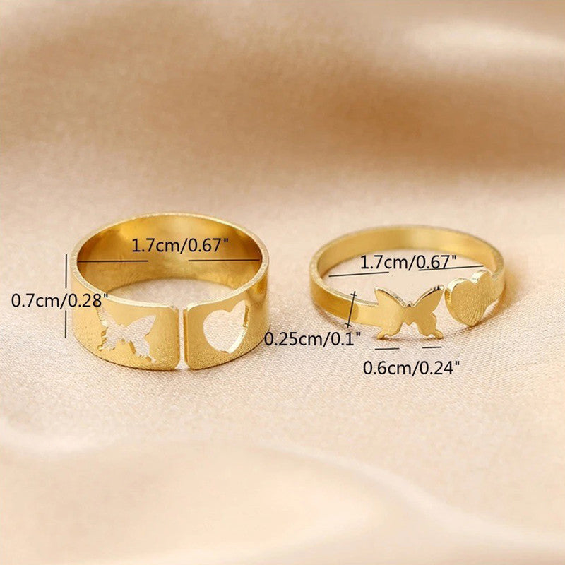 Gold-Plated Butterfly-Themed Rings Pack of 2 For Women