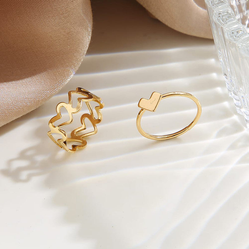 Gold-Plated Heart-Themed Ring Set For Women & Girls (Pack of 2)