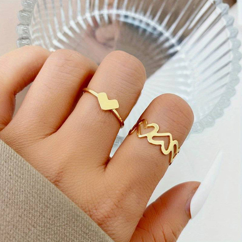 Gold-Plated Heart-Themed Ring Set For Women & Girls (Pack of 2)