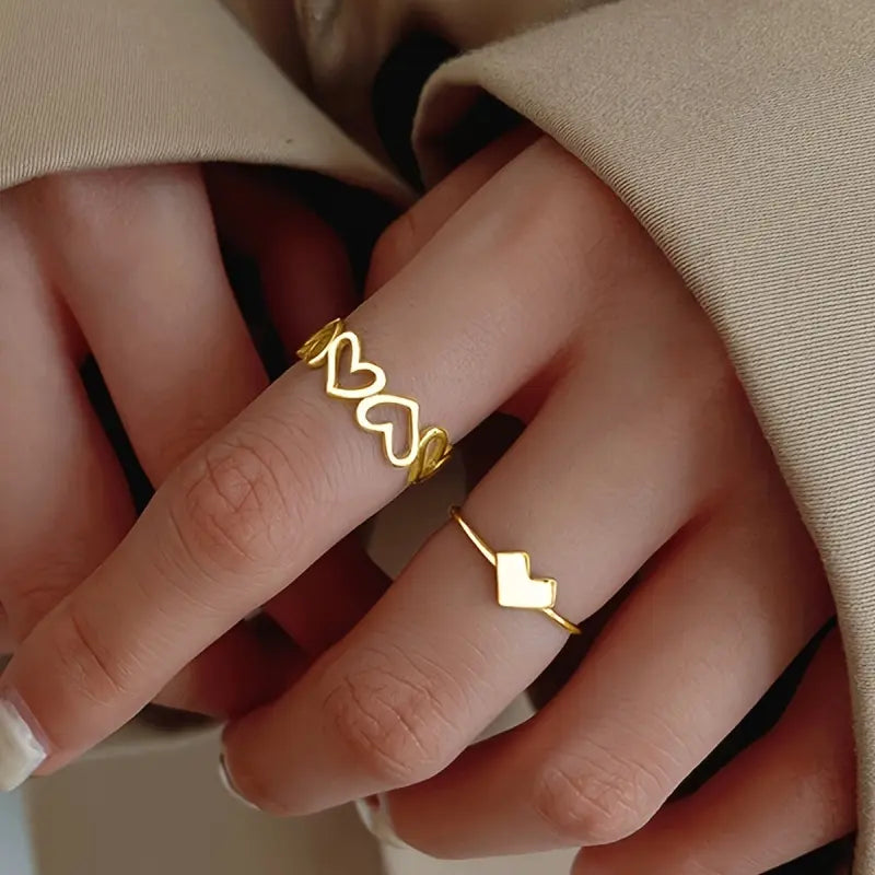 Gold-Plated Heart-Themed Ring Set For Women & Girls (Pack of 2)