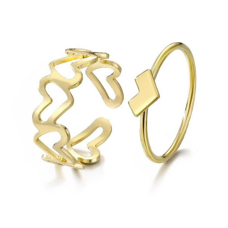 Gold-Plated Heart-Themed Ring Set For Women & Girls (Pack of 2)