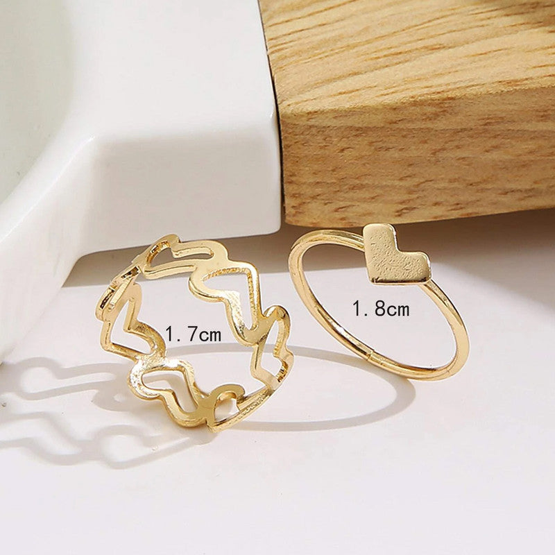 Gold-Plated Heart-Themed Ring Set For Women & Girls (Pack of 2)