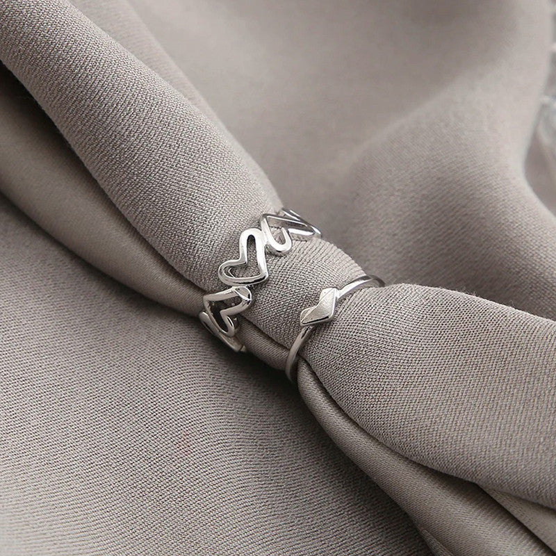 Silver-Plated Heart-Themed Ring Pack of 2 For Women