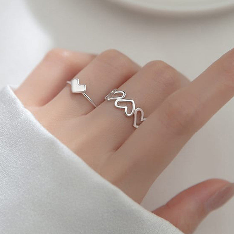 Silver-Plated Heart-Themed Ring Pack of 2 For Women