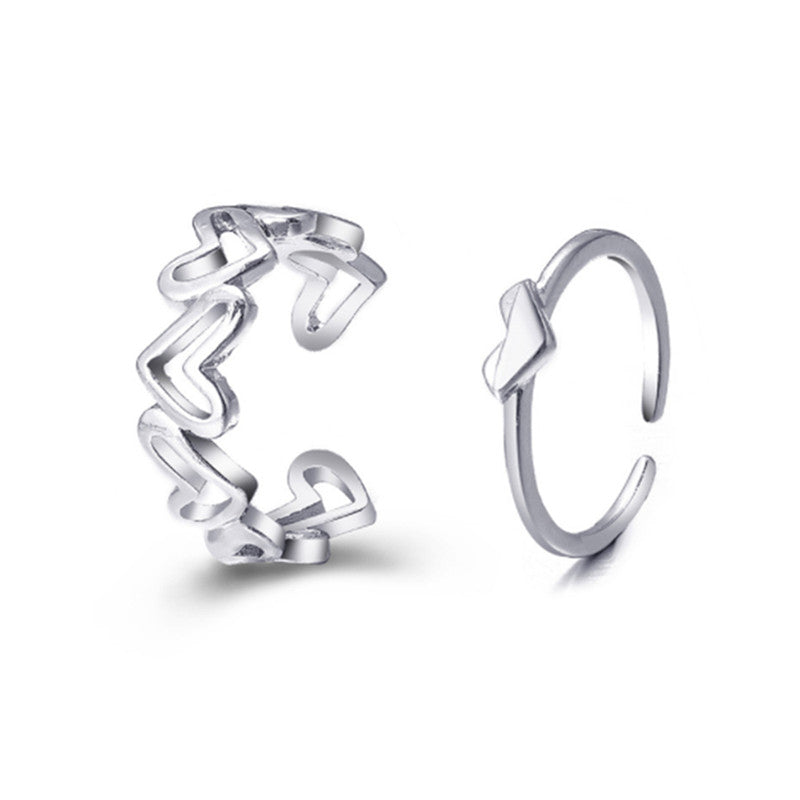 Silver-Plated Heart-Themed Ring Pack of 2 For Women