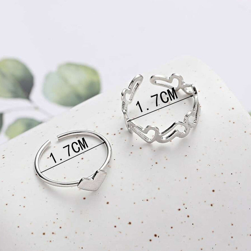 Silver-Plated Heart-Themed Ring Pack of 2 For Women