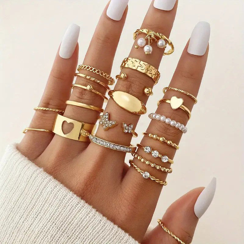 Gold Plated Stackable Rings (Pack of 21)