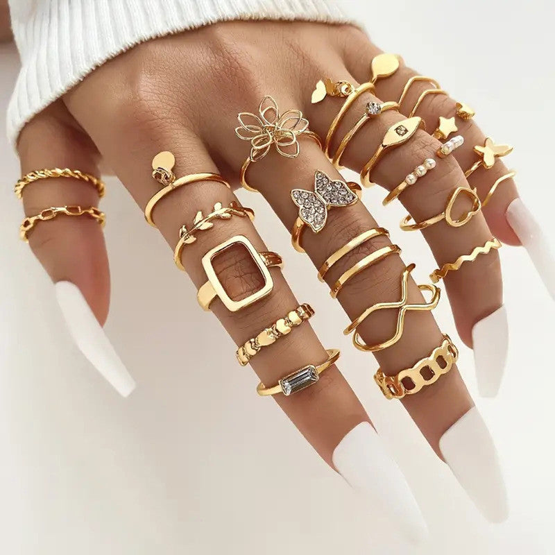 Gold Plated Stackable Rings Pack of 23 For Women