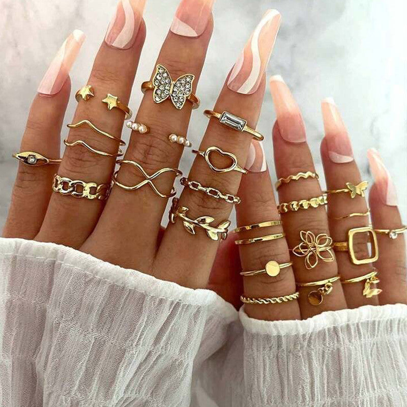 Gold Plated Stackable Rings Pack of 23 For Women