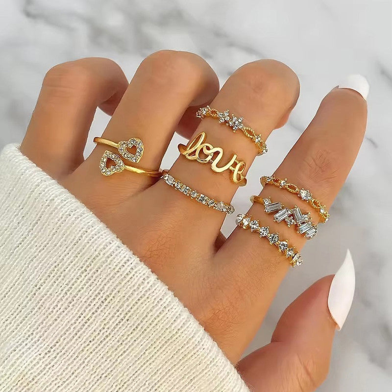 Gold Plated Stackable Rings Pack of 7 For Women