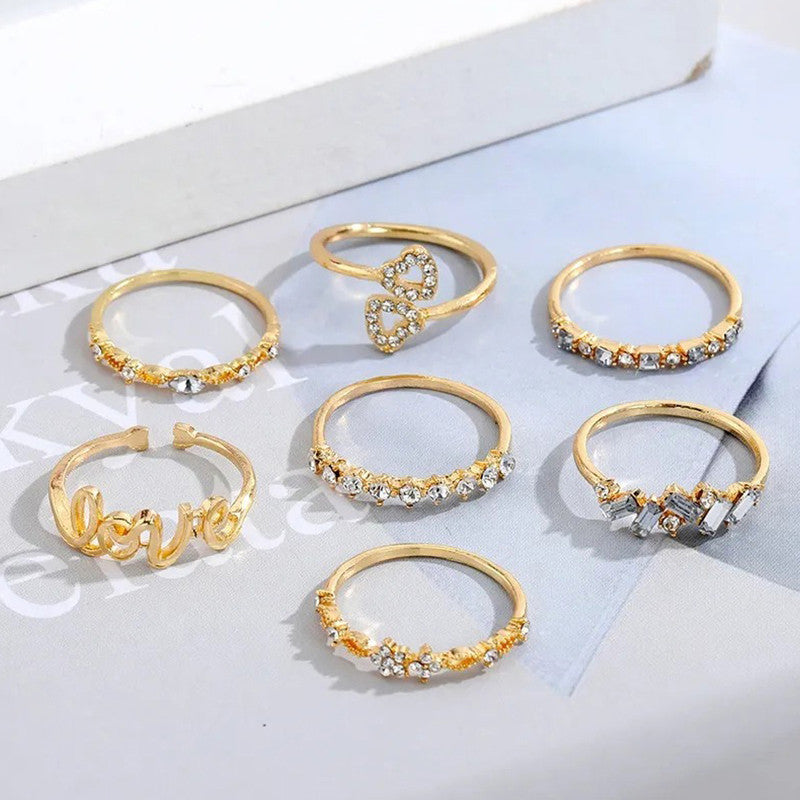 Gold Plated Stackable Rings Pack of 7 For Women