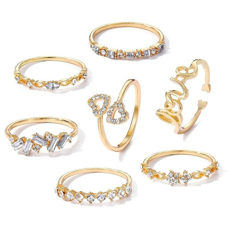 Gold Plated Stackable Rings Pack of 7 For Women