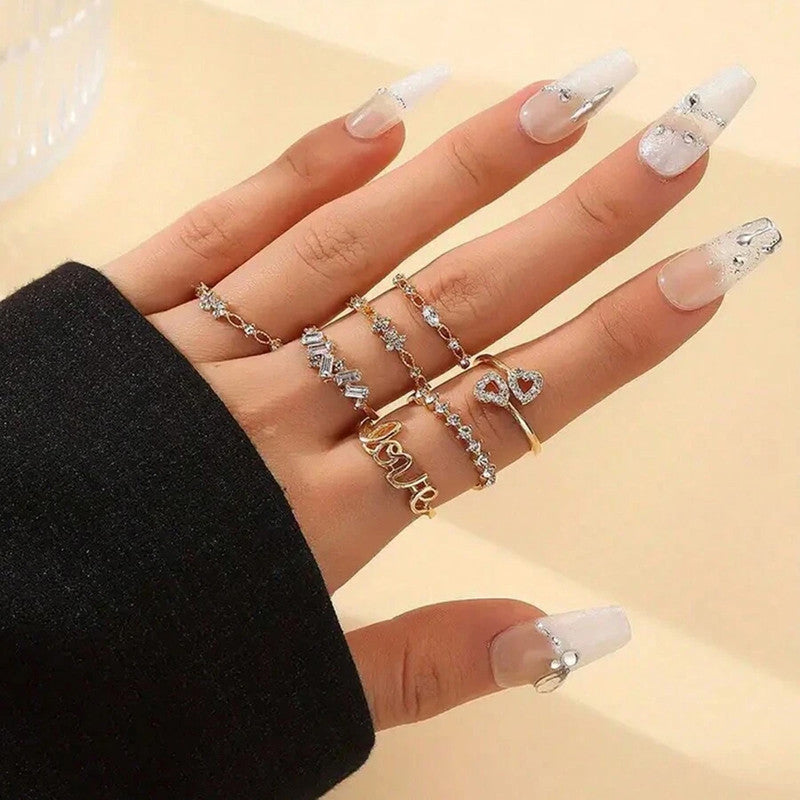 Gold Plated Stackable Rings Pack of 7 For Women