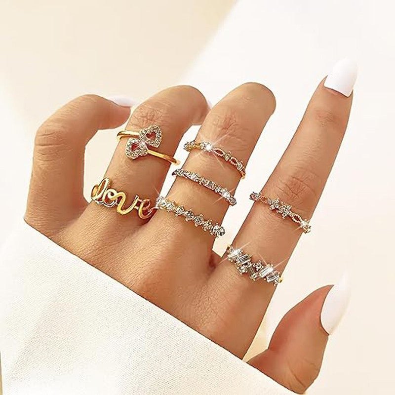 Gold Plated Stackable Rings Pack of 7 For Women