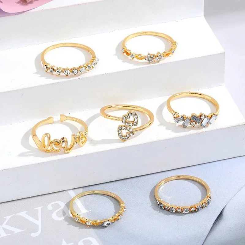 Gold Plated Stackable Rings Pack of 7 For Women