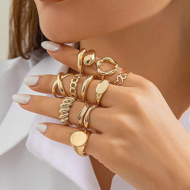 Trending Gold Plated Set of 10 Stackable Finger Rings