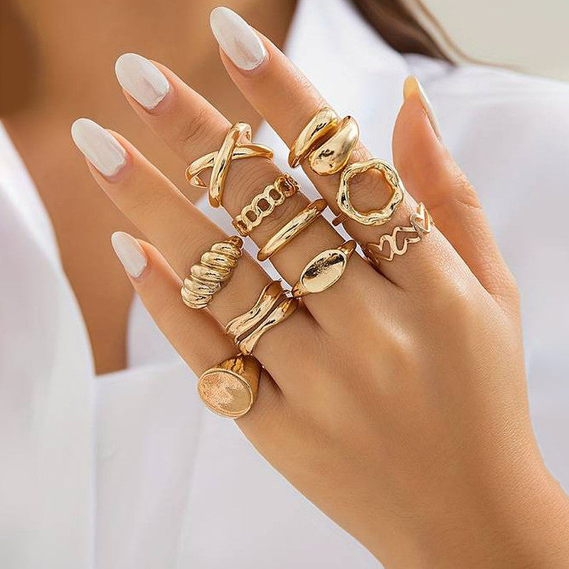 Trending Gold Plated Set of 10 Stackable Finger Rings