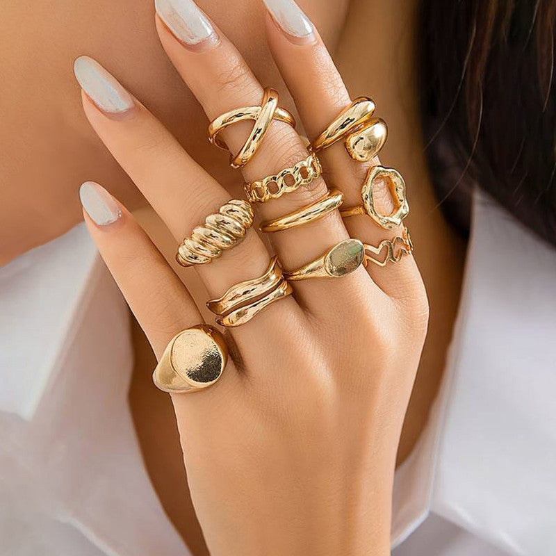 Trending Gold Plated Set of 10 Stackable Finger Rings