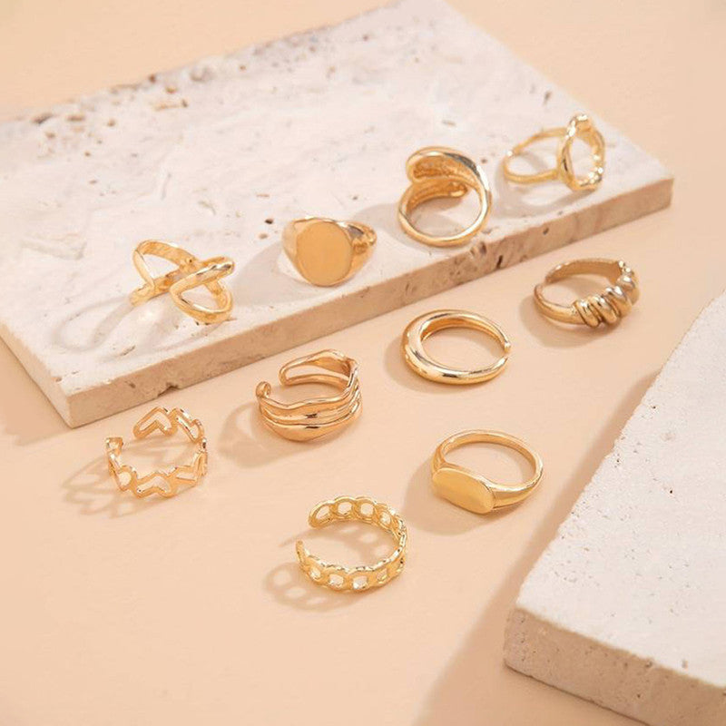 Trending Gold Plated Set of 10 Stackable Finger Rings