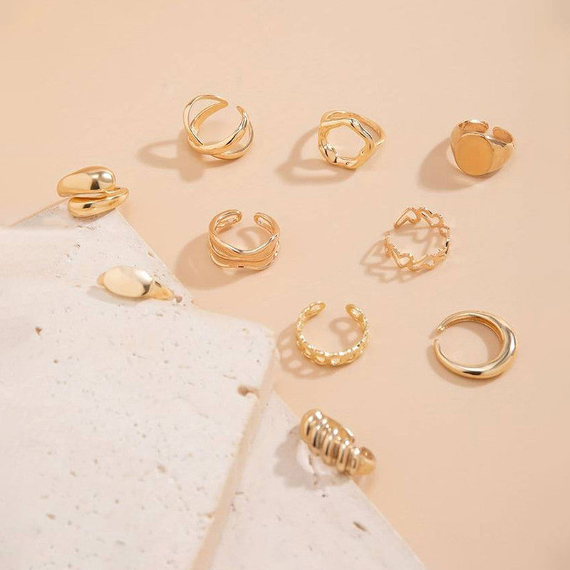 Trending Gold Plated Set of 10 Stackable Finger Rings