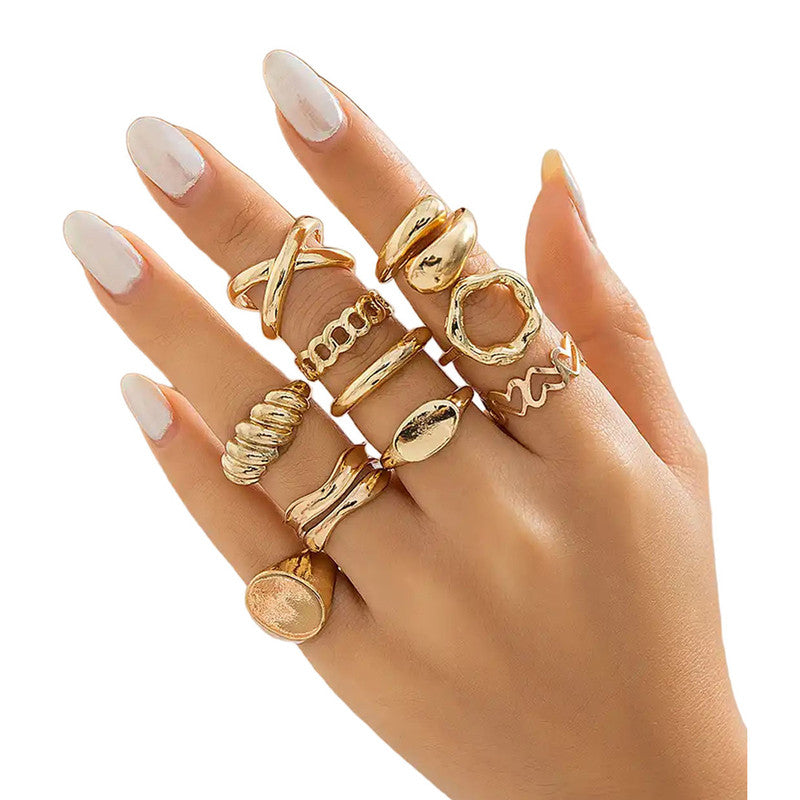 Trending Gold Plated Set of 10 Stackable Finger Rings