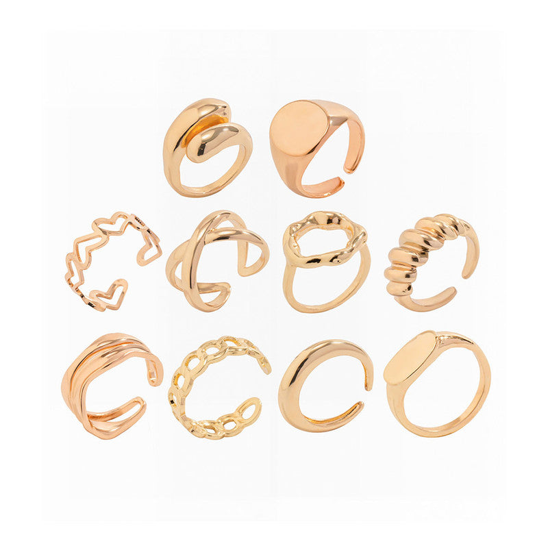 Trending Gold Plated Set of 10 Stackable Finger Rings