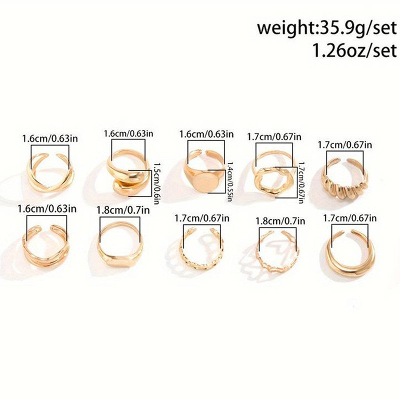 Trending Gold Plated Set of 10 Stackable Finger Rings