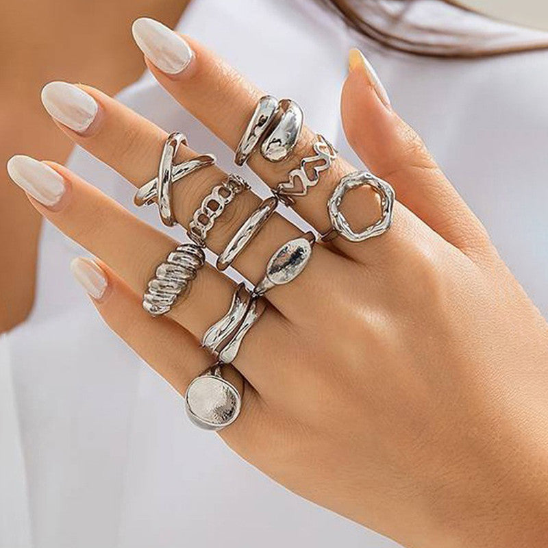 Trending Silver Plated Set of 10 Stackable Finger Rings