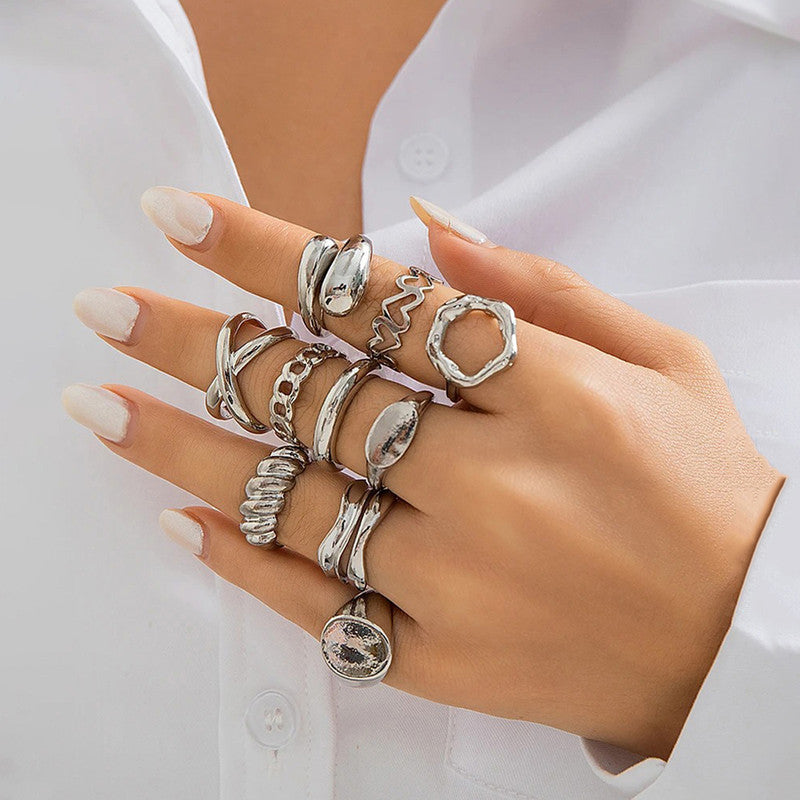 Trending Silver Plated Set of 10 Stackable Finger Rings