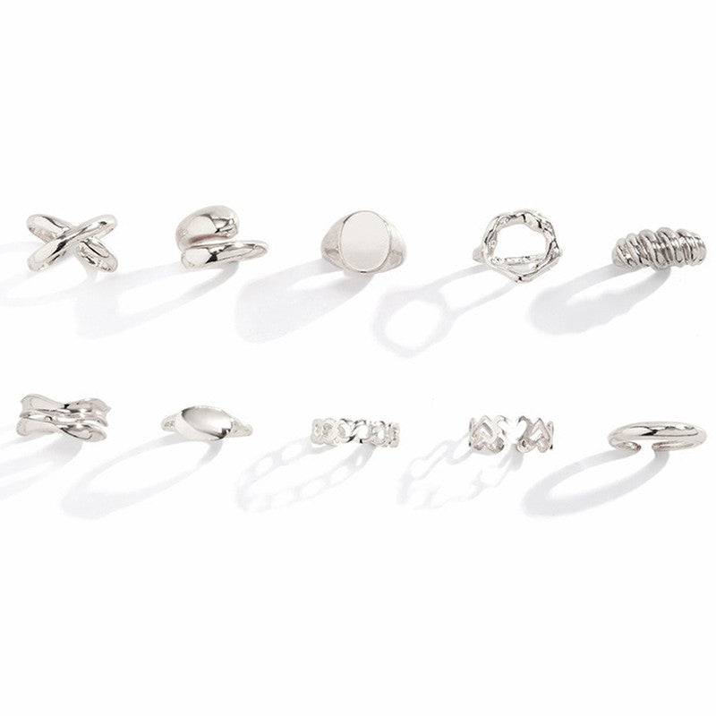 Trending Silver Plated Set of 10 Stackable Finger Rings