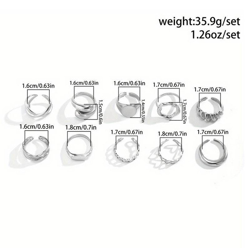 Trending Silver Plated Set of 10 Stackable Finger Rings