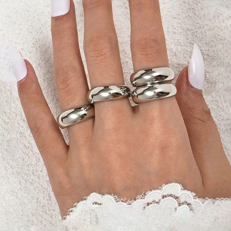 Trending Silver Plated Set of 4 Stackable Finger Rings