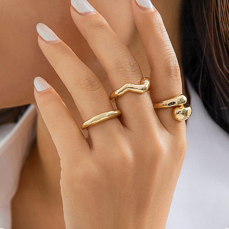 Trending Gold Plated Set of 3 Stackable Finger Rings