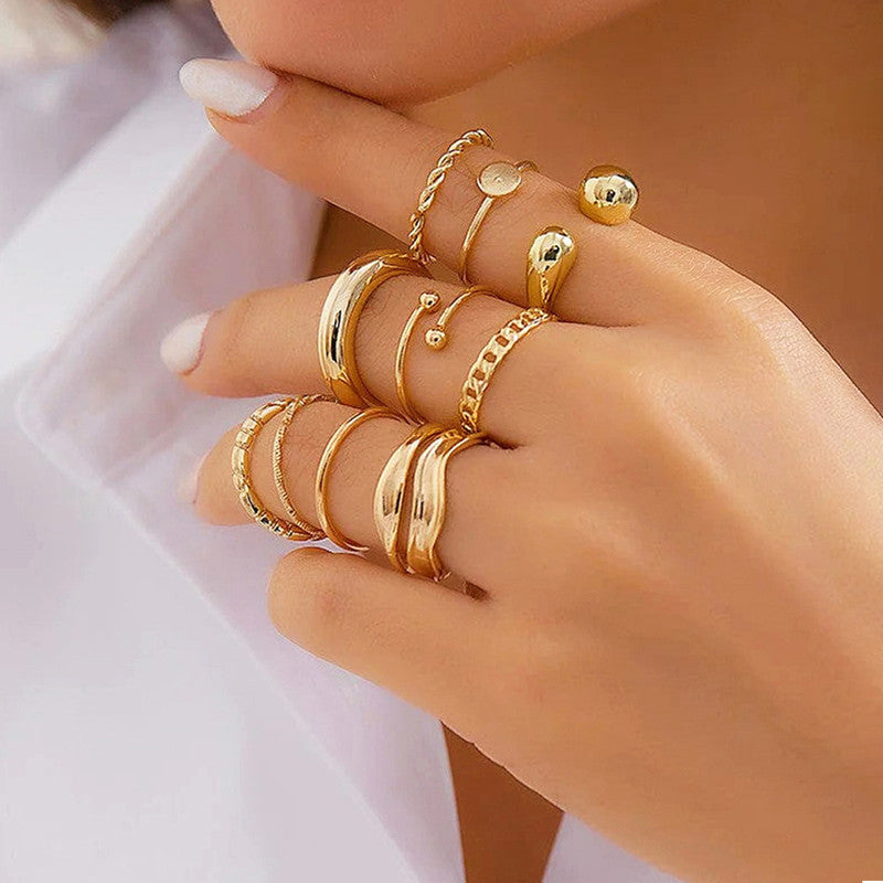 Trending Gold Plated Set of 10 Stackable Finger Rings