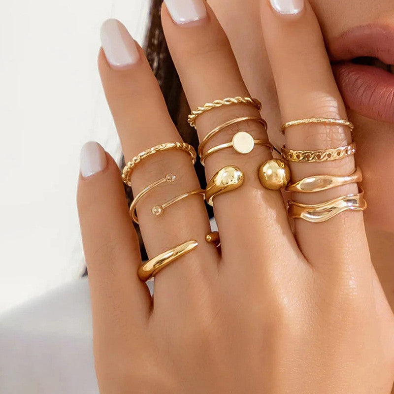 Trending Gold Plated Set of 10 Stackable Finger Rings