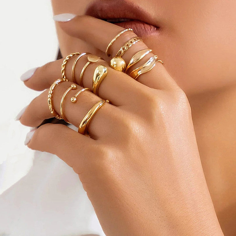 Trending Gold Plated Set of 10 Stackable Finger Rings