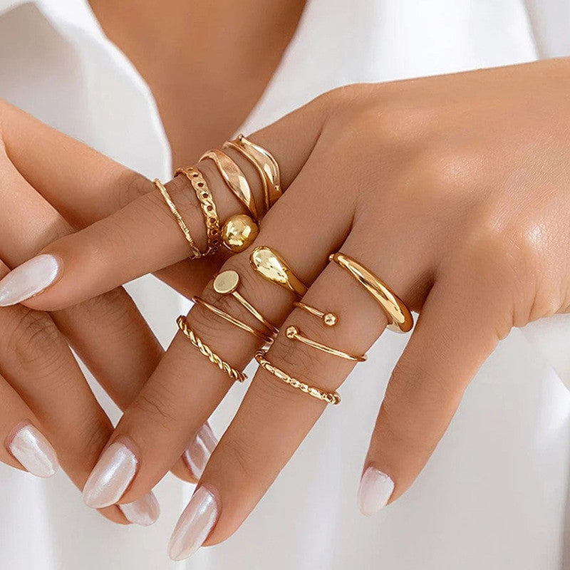 Trending Gold Plated Set of 10 Stackable Finger Rings