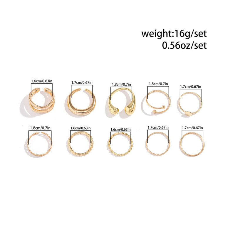 Trending Gold Plated Set of 10 Stackable Finger Rings