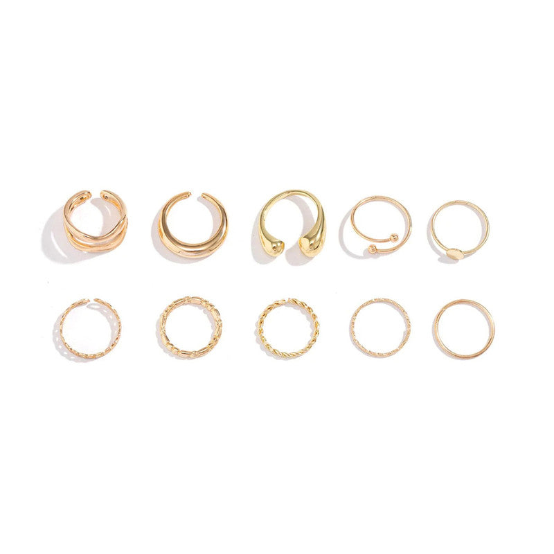 Trending Gold Plated Set of 10 Stackable Finger Rings