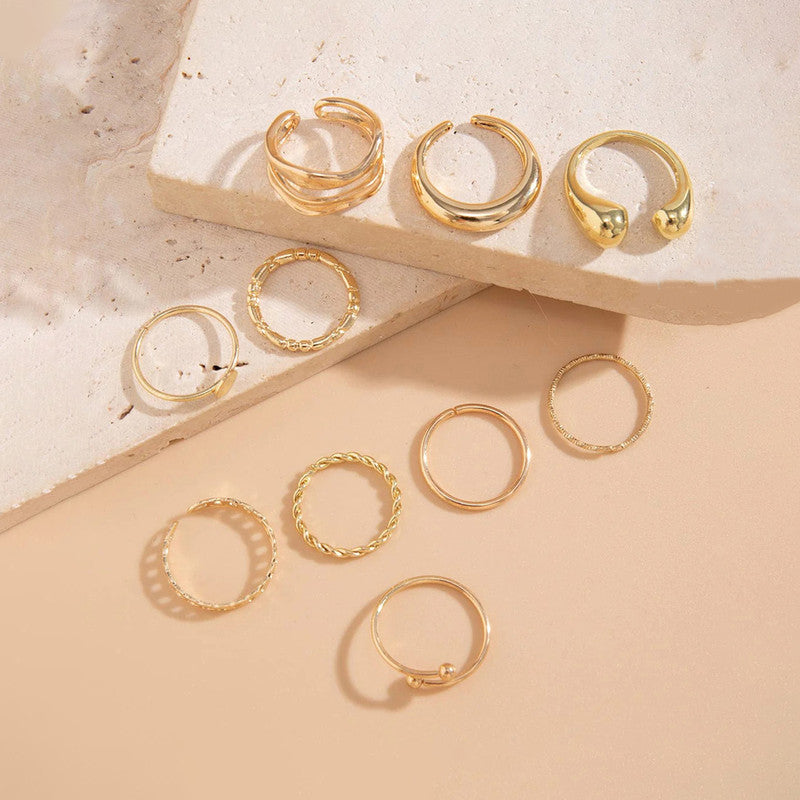 Trending Gold Plated Set of 10 Stackable Finger Rings