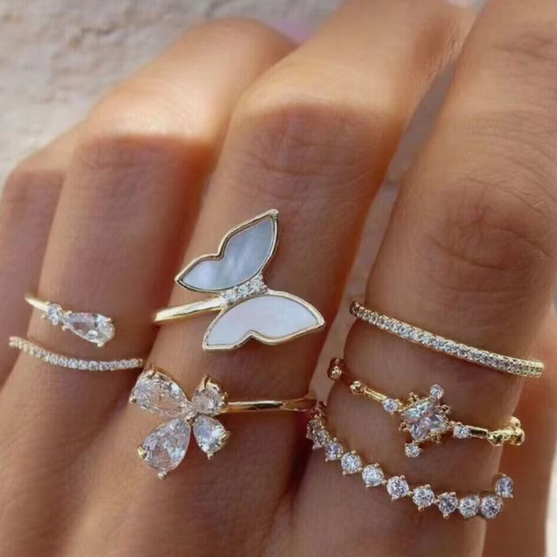 Trending Gold Plated Butterfly inspired Set of 5 Stackable Finger Rings