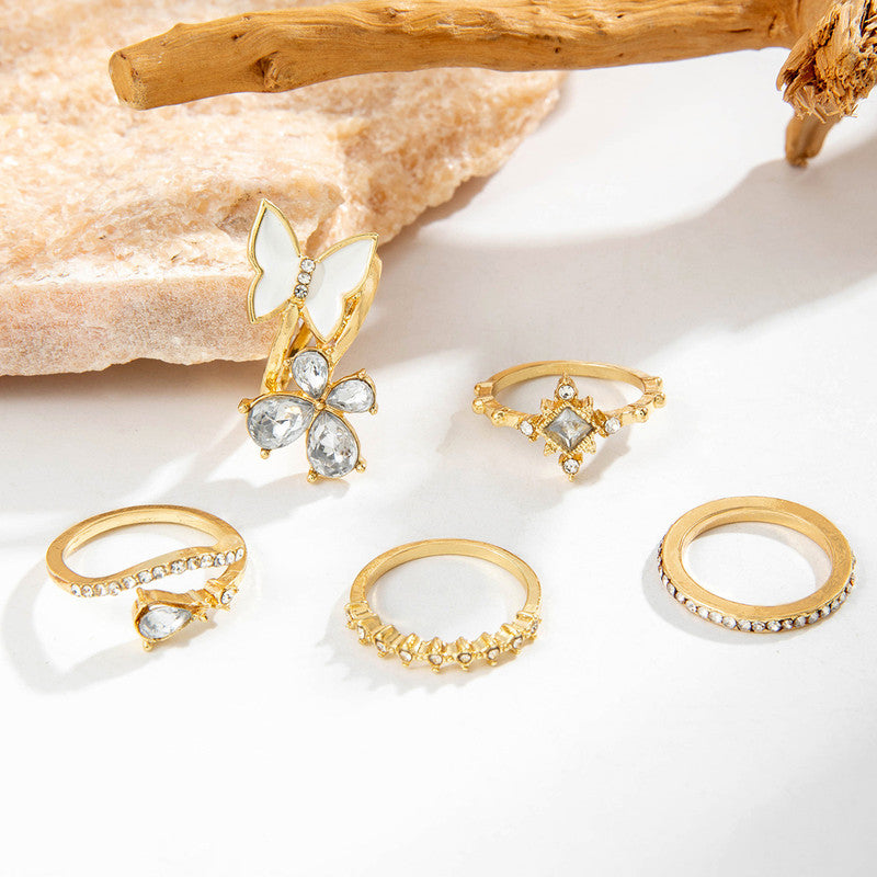 Trending Gold Plated Butterfly inspired Set of 5 Stackable Finger Rings